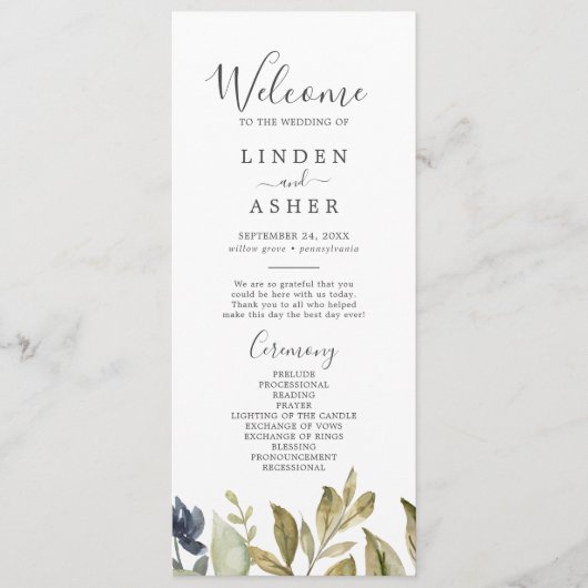 Najaarsprogramma Greenery Wedding Programme Programmakaart (Voorkant)