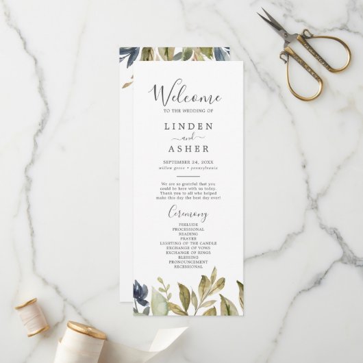 Najaarsprogramma Greenery Wedding Programme Programmakaart (Voorkant / Achterkant in situ)