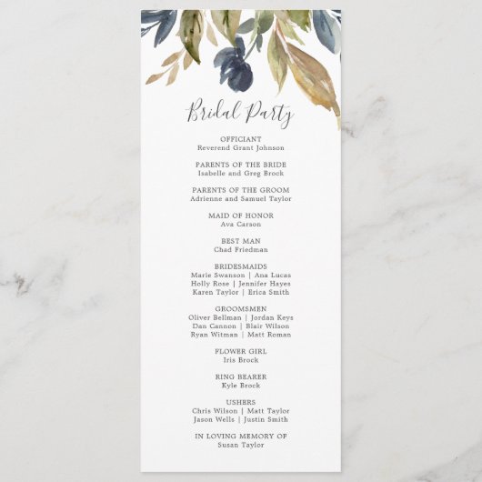 Najaarsprogramma Greenery Wedding Programme Programmakaart (Achterkant)