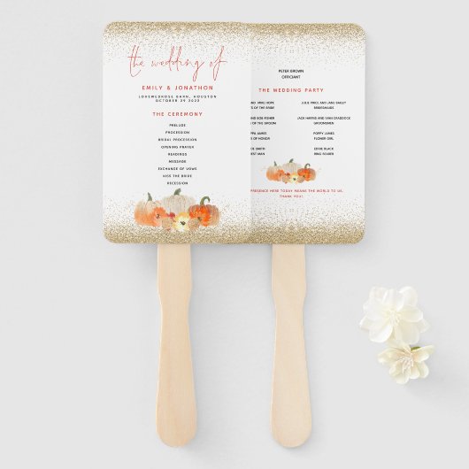 Najaarsprogramma Pumpkins Florals Glitter Wedding  Handwaaier (Voorkant en achterkant)