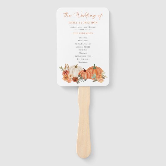 Najaarsprogramma Pumpkins Florals Wedding Programm Handwaaier (Voorkant)
