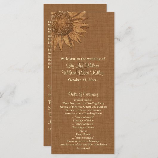 Najaarsprogramma voor zonnebloempjes programmakaart (Voorkant / Achterkant)