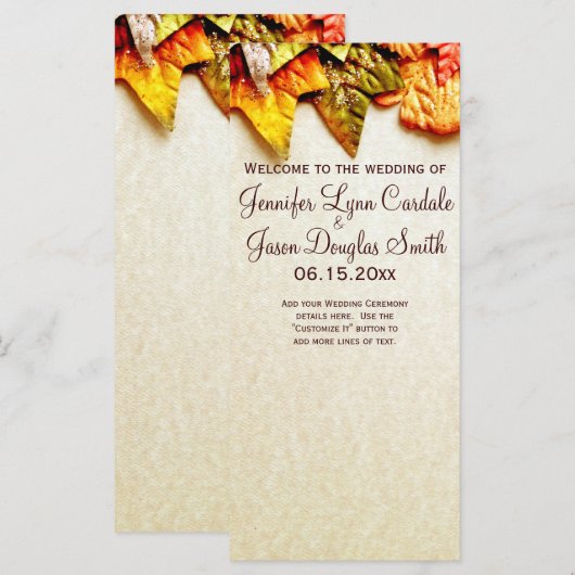 Najaarsprogramma's van het huwelijk van Leaves Fal Programmakaart (Voorkant / Achterkant)