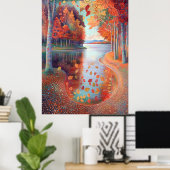 Najaarsrivierscène in pointillistische stijl poster (Thuiskantoor)