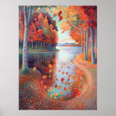Najaarsrivierscène in pointillistische stijl poster (Voorkant)