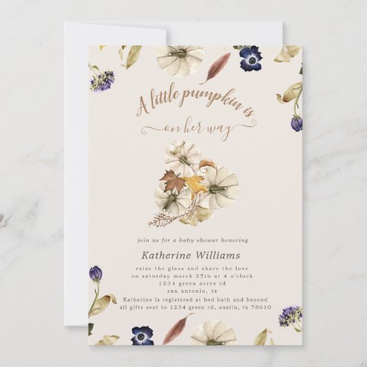 najaarstonen pompoen baby shower uitnodiging (Voorkant)