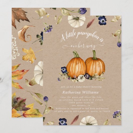 najaarstonen pompoen baby shower uitnodiging (Voorkant / Achterkant)
