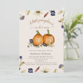 najaarstonen pompoen baby shower uitnodiging (Staand voorkant)