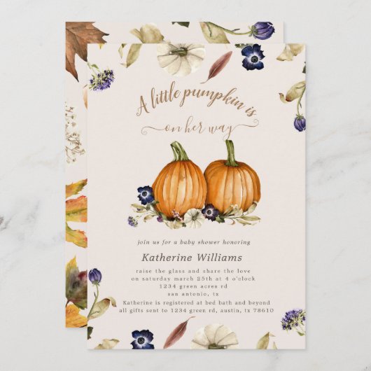 najaarstonen pompoen baby shower uitnodiging (Voorkant / Achterkant)