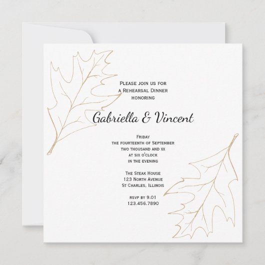 Najaarstop Oak Leaf Wedding Rehearsal Dinner Kaart (Voorkant)