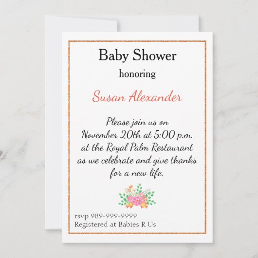 Najaarsuitnodiging Baby shower Kaart (Achterkant)