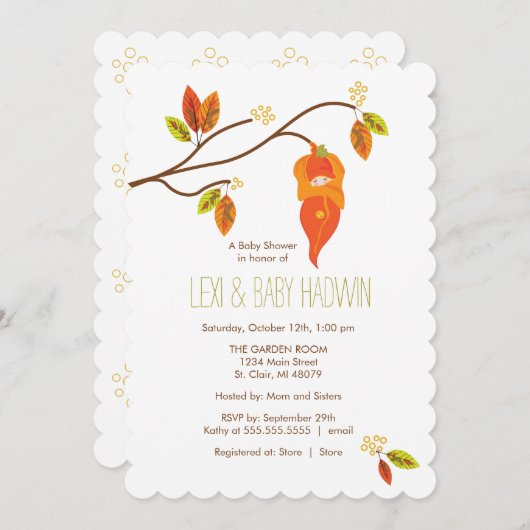 Najaarsuitnodiging Baby shower  | Neutraal Kaart (Voorkant / Achterkant)