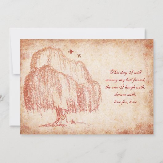 Najaarsuitnodiging over de herfst Willow Tree Wedd Kaart (Achterkant)