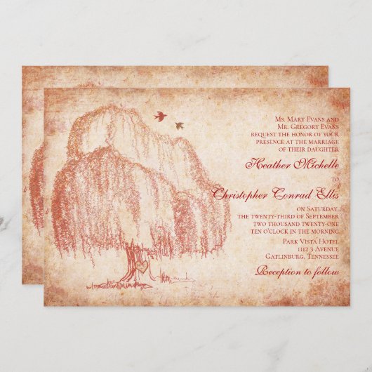 Najaarsuitnodiging over de herfst Willow Tree Wedd Kaart (Voorkant / Achterkant)