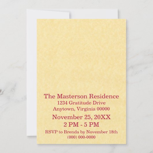 Najaarsuitnodiging tot Thanksgiving Kaart (Achterkant)