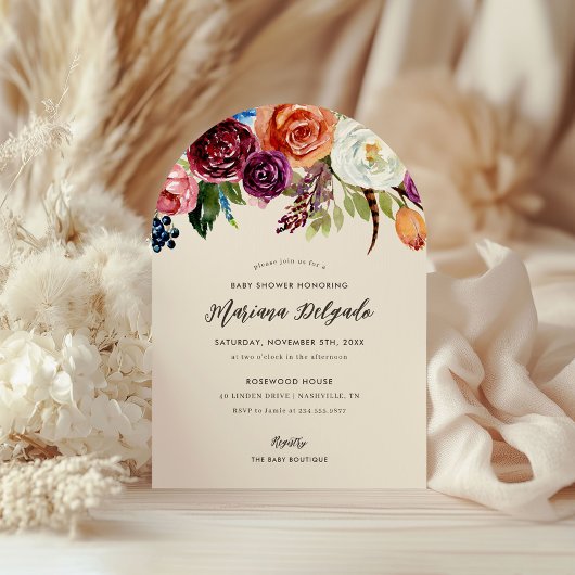 Najaarsuitnodiging van Boho Blooms Baby shower Kaart