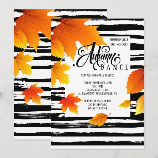 Najaarsuitnodiging van de School Dance Kaart (Voorkant / Achterkant)