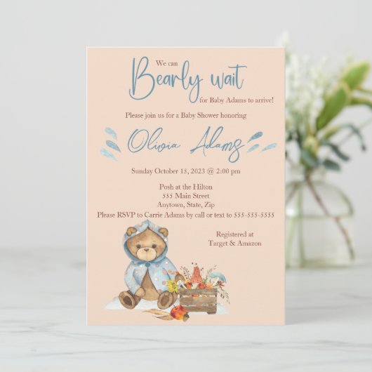 Najaarsuitnodiging van het Baby shower van het Bee Kaart (Staand voorkant)