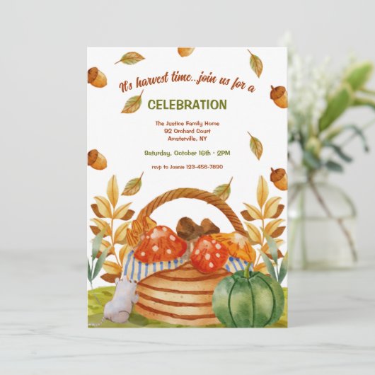 Najaarsuitnodiging voor mandje kaart (Staand voorkant)