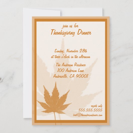 Najaarsuitnodigingen van Leaf Thanksgiving Dinner  Kaart (Achterkant)