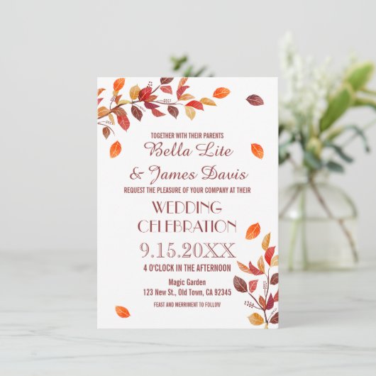 Najaarsuitzending Herfst Leafs Wedding Invitations Kaart (Staand voorkant)