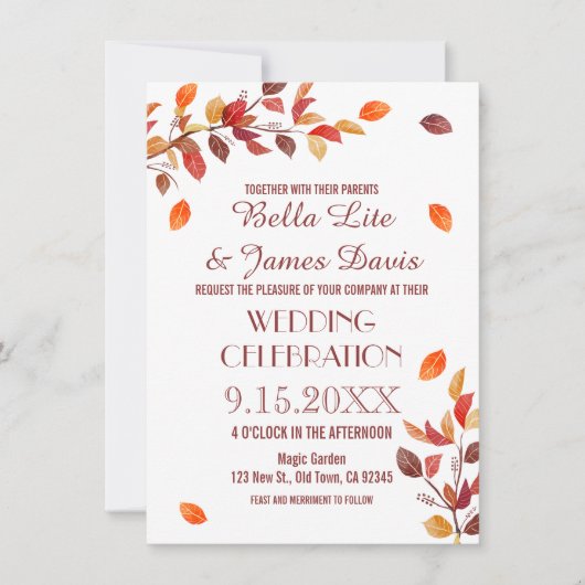 Najaarsuitzending Herfst Leafs Wedding Invitations Kaart (Voorkant)