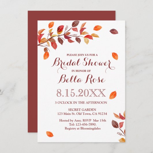 Najaarsviering Herfst Leafs Bridal Shower Invitati Kaart (Voorkant / Achterkant)