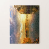 Najaarszonsondergang op de rivier. legpuzzel (Verticaal)