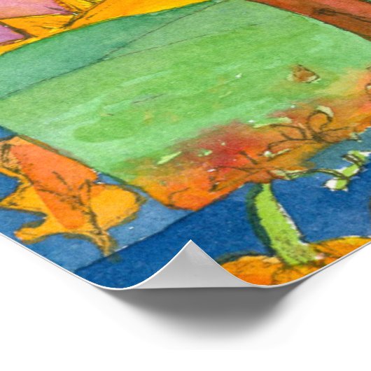 Najaarszonsondergang Waterverf landschapsschilderi Poster (Hoek)