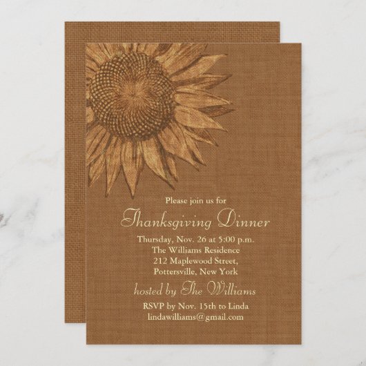 NajaarThanksgiving zonnebloem Binnenuitnodiging Kaart (Voorkant / Achterkant)