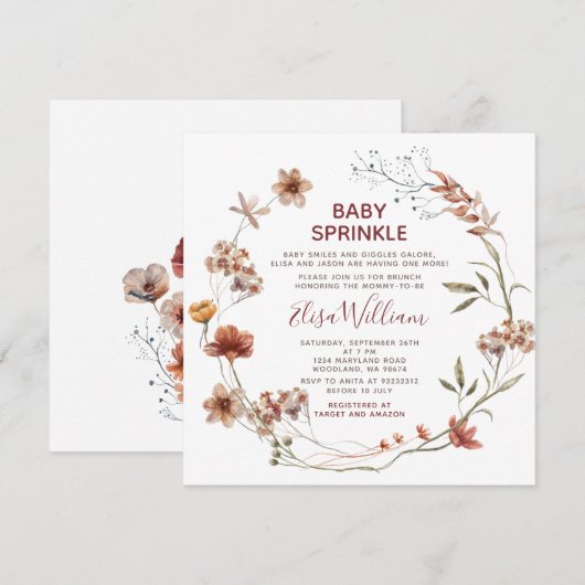 NajaarWaterverf Wildbloemen Baby Sprinkle Kaart (Voorkant / Achterkant)