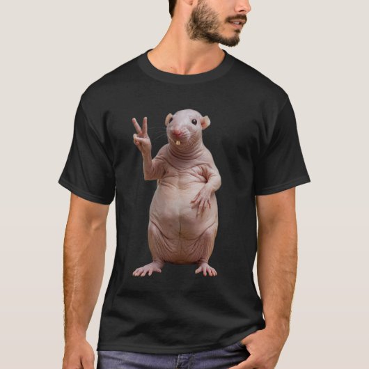 Nak*d Mole Rat Teken Vrede T-shirt (Voorkant)