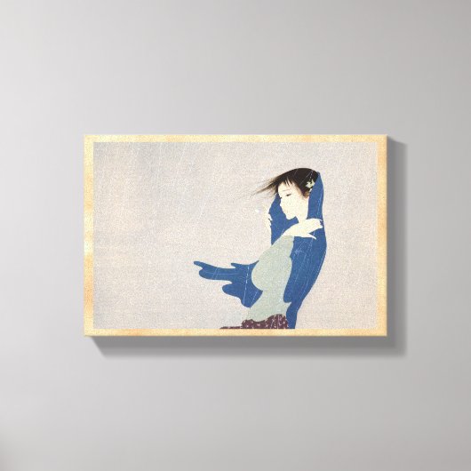Nakajima Kiyoshi Fijne Regen Japanse vrouw kunst Canvas Afdruk (Voorkant)
