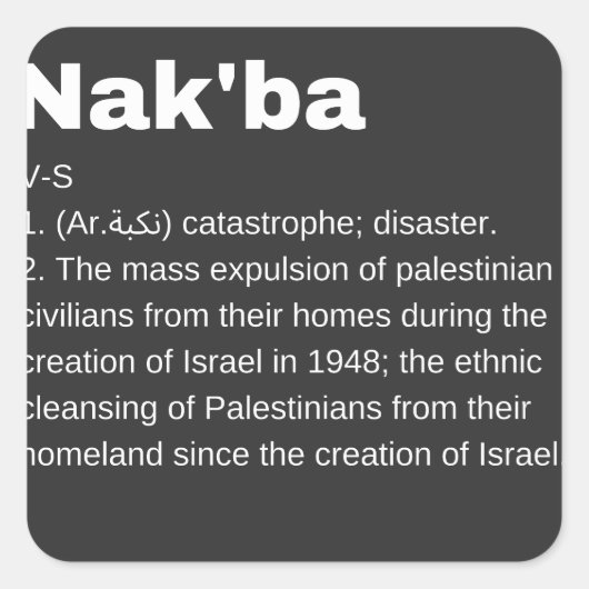 Nakba Betekenis ontwerp Nakba Definitie tekst Vierkante Sticker (Voorkant)