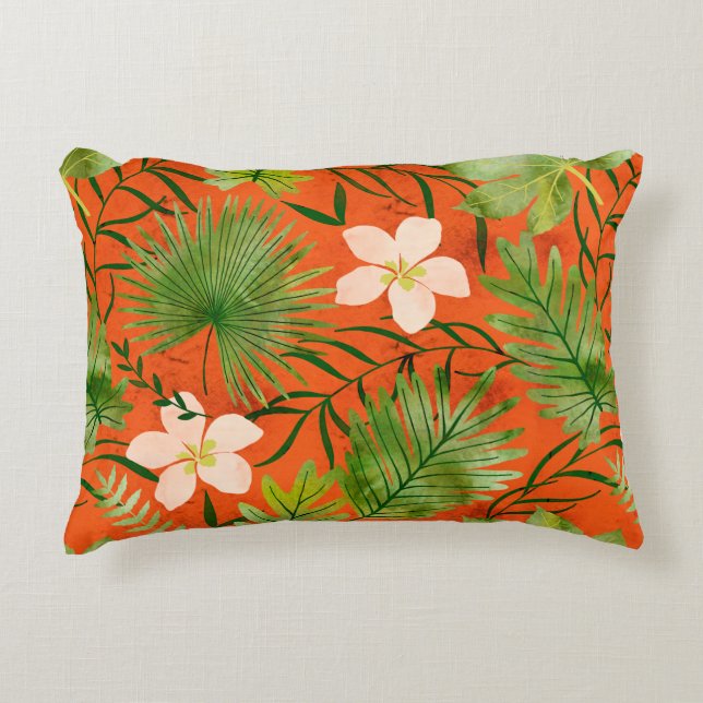 Nalani Hawaiian Tropical Garden Coral Accent Kussen (Voorkant)