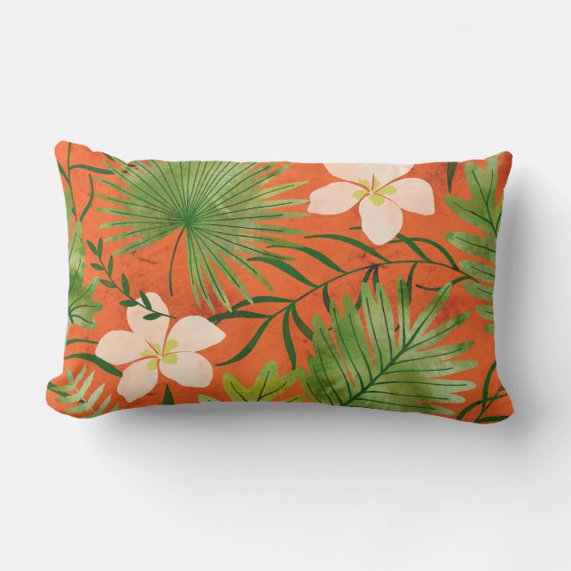 Nalani Hawaiian Tropical Garden Coral Reversible Buitenkussen (Voorkant)