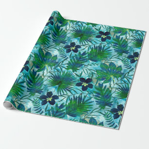 Nalani Hawaiian Tropische Garden Blauwgroen Cadeaupapier