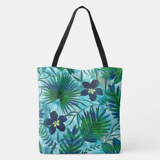 Nalani Hawaiian Tropische Garden Blauwgroen Tote Bag (Achterkant)