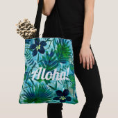 Nalani Hawaiian Tropische Garden Blauwgroen Tote Bag (Dichtbij)