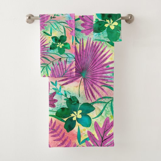 Nalani Hawaiian Tropische Garden Fuchsia Bad Handdoek (Insitu)
