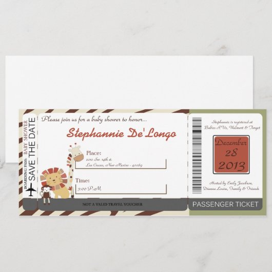 Nali Oerwoud Zoo Animal Lion Baby shower Invitatio Kaart (Voorkant / Achterkant)