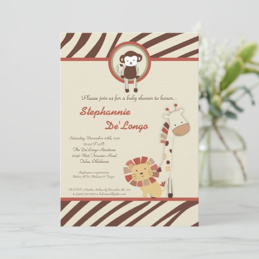 Nali Oerwoud Zoo Animal Rex Baby shower Uitnodigin Kaart (Staand voorkant)