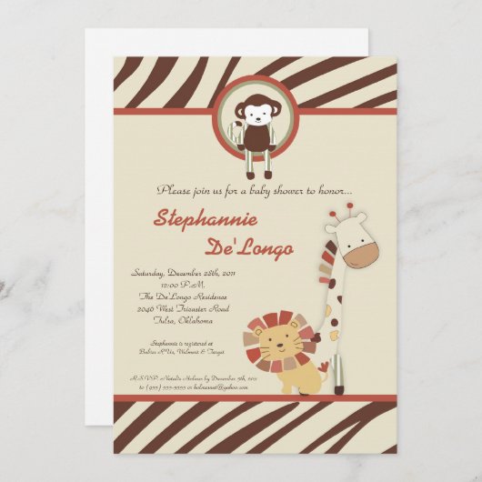 Nali Oerwoud Zoo Animal Rex Baby shower Uitnodigin Kaart (Voorkant / Achterkant)