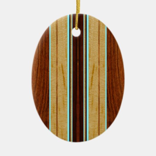 Nalu Hou Faux Koa Wood Surfboard Keramisch Ornament (Voorkant)
