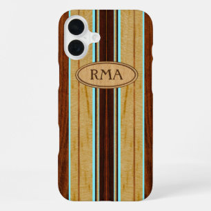 Nalu Hou namaak Koa hout Monogram Surfboard iPhone 16 Plus Hoesje