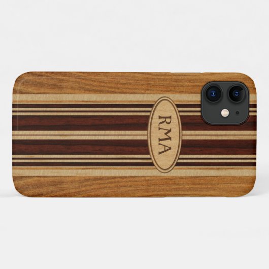 Nalu Lua Faux Koa Wood Monogram Surfboard Case-Mate iPhone Case (Achterkant (horizontaal))
