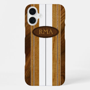 Nalu Mua Faux Koa Houten Monogram Surfboard Wit iPhone 16 Plus Hoesje