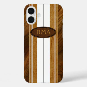 Nalu Mua Faux Koa Wood Monogram Surfboard White iPhone 16 Plus Hoesje