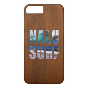Nalu-Surf Hawaiian Wave Faux Koa Wood Surfboard iPhone 8/7 Plus Hoesje