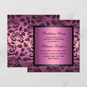 Nam de Roze & Zwarte Uitnodiging van de Verjaardag (Voorkant / Achterkant)